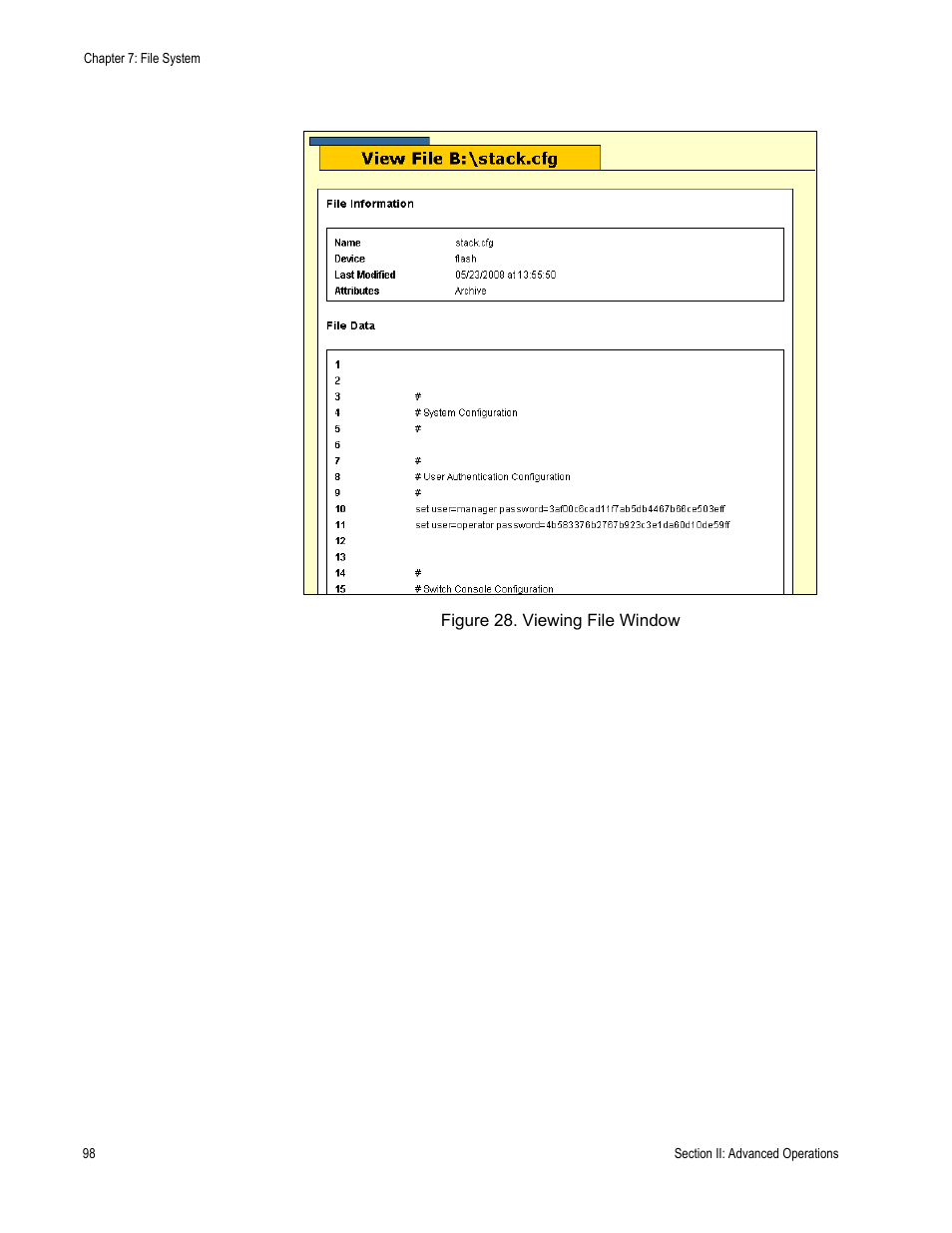 Figure 28: viewing file window | Allied Telesis AT-S63 User Manual | Page 98 / 246