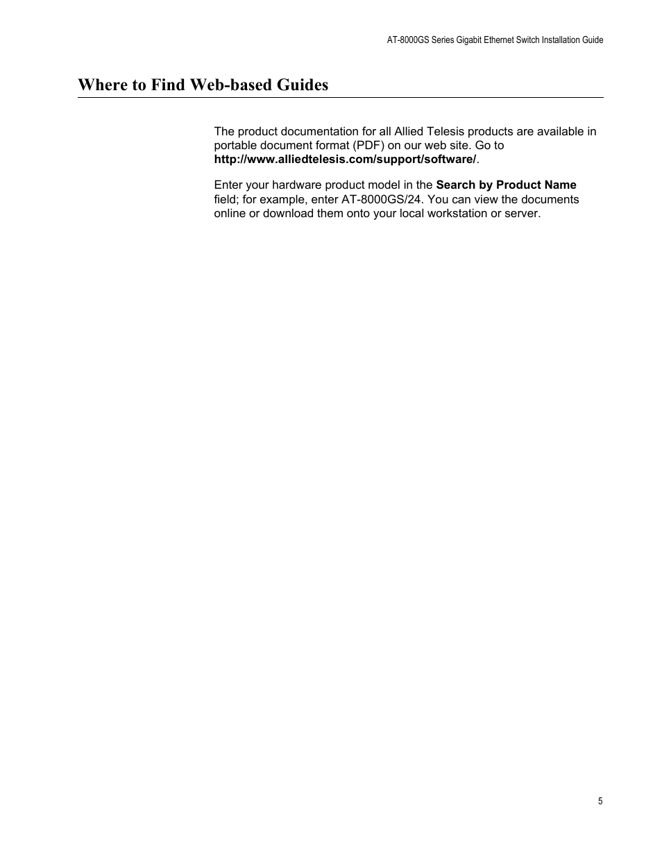 Where to find web-based guides | Allied Telesis AT-8000GS/48 User Manual | Page 5 / 52