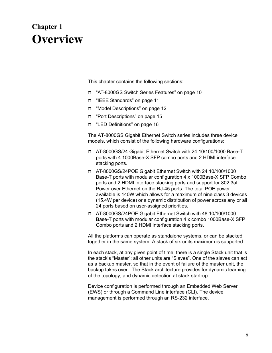 Chapter 1, Overview | Allied Telesis AT-8000GS/48 User Manual | Page 9 / 52