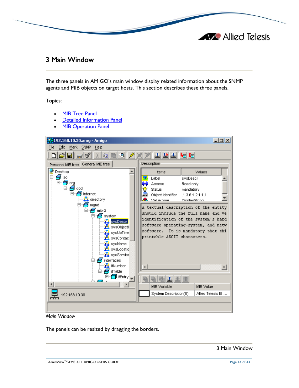 3 main window | Allied Telesis AlliedView-EMS 3.11 AMIGO User Manual | Page 14 / 43