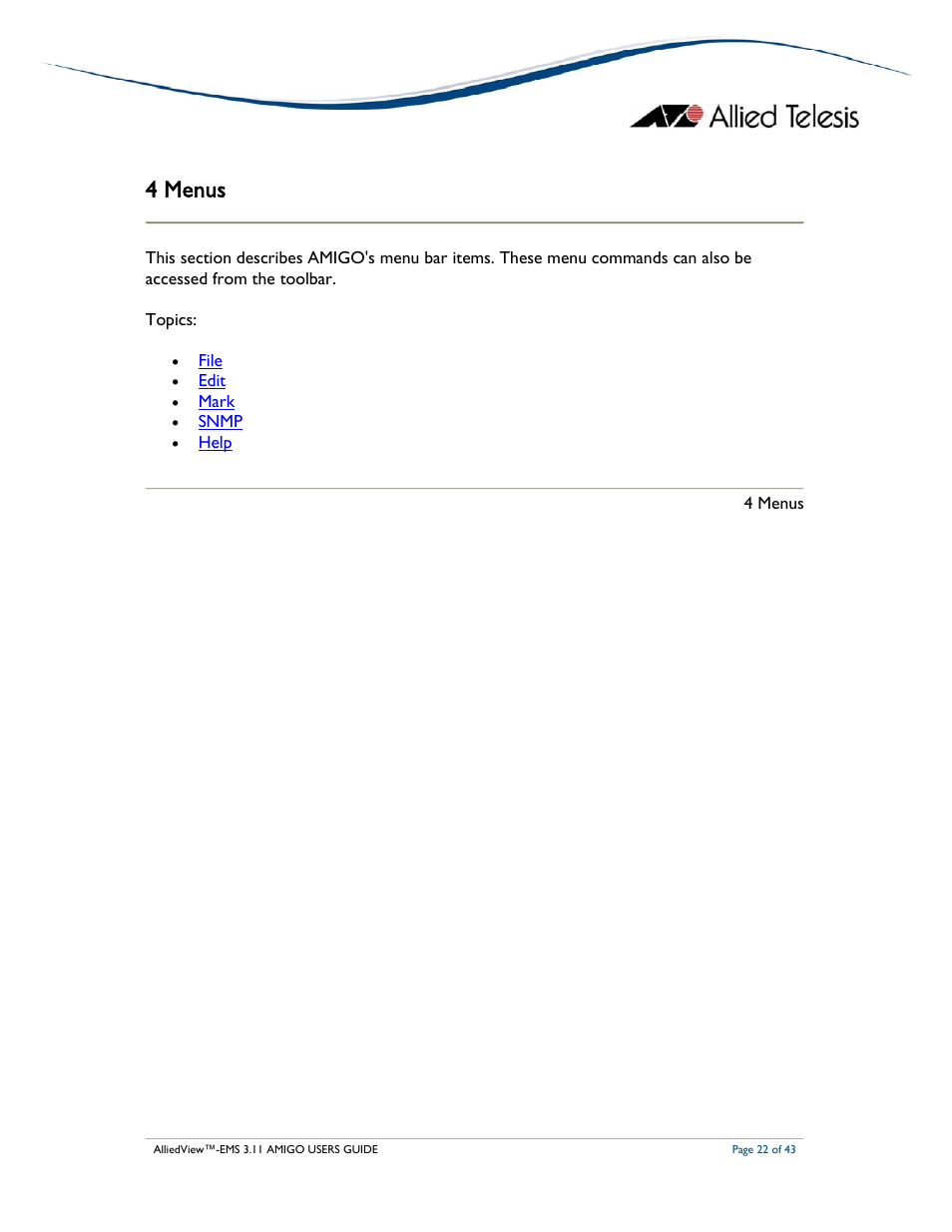 4 menus | Allied Telesis AlliedView-EMS 3.11 AMIGO User Manual | Page 22 / 43