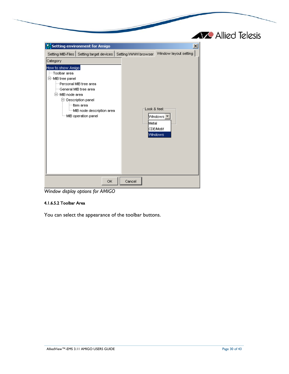 Window display options for amigo | Allied Telesis AlliedView-EMS 3.11 AMIGO User Manual | Page 30 / 43