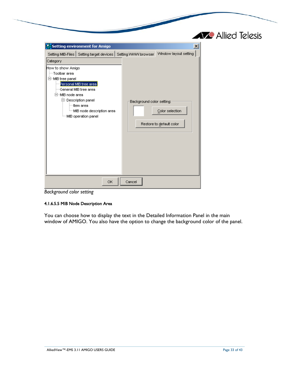 Background color setting | Allied Telesis AlliedView-EMS 3.11 AMIGO User Manual | Page 33 / 43