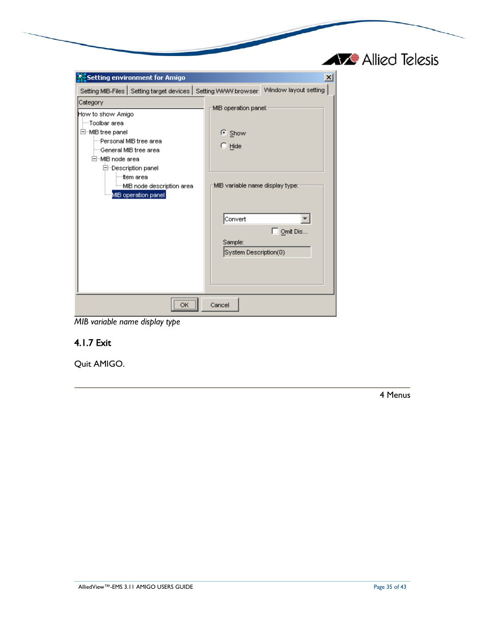 7 exit | Allied Telesis AlliedView-EMS 3.11 AMIGO User Manual | Page 35 / 43