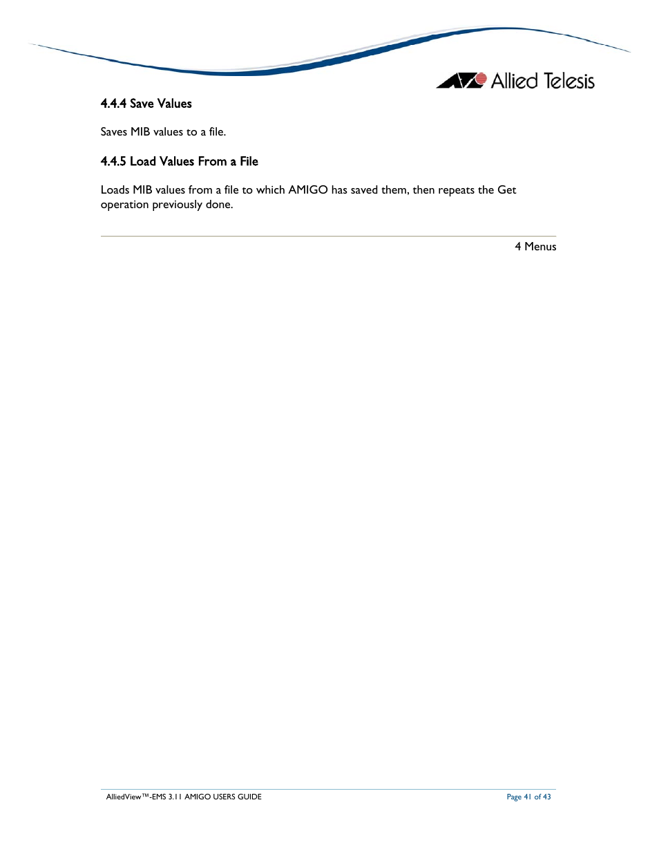 4 save values, 5 load values from a file | Allied Telesis AlliedView-EMS 3.11 AMIGO User Manual | Page 41 / 43