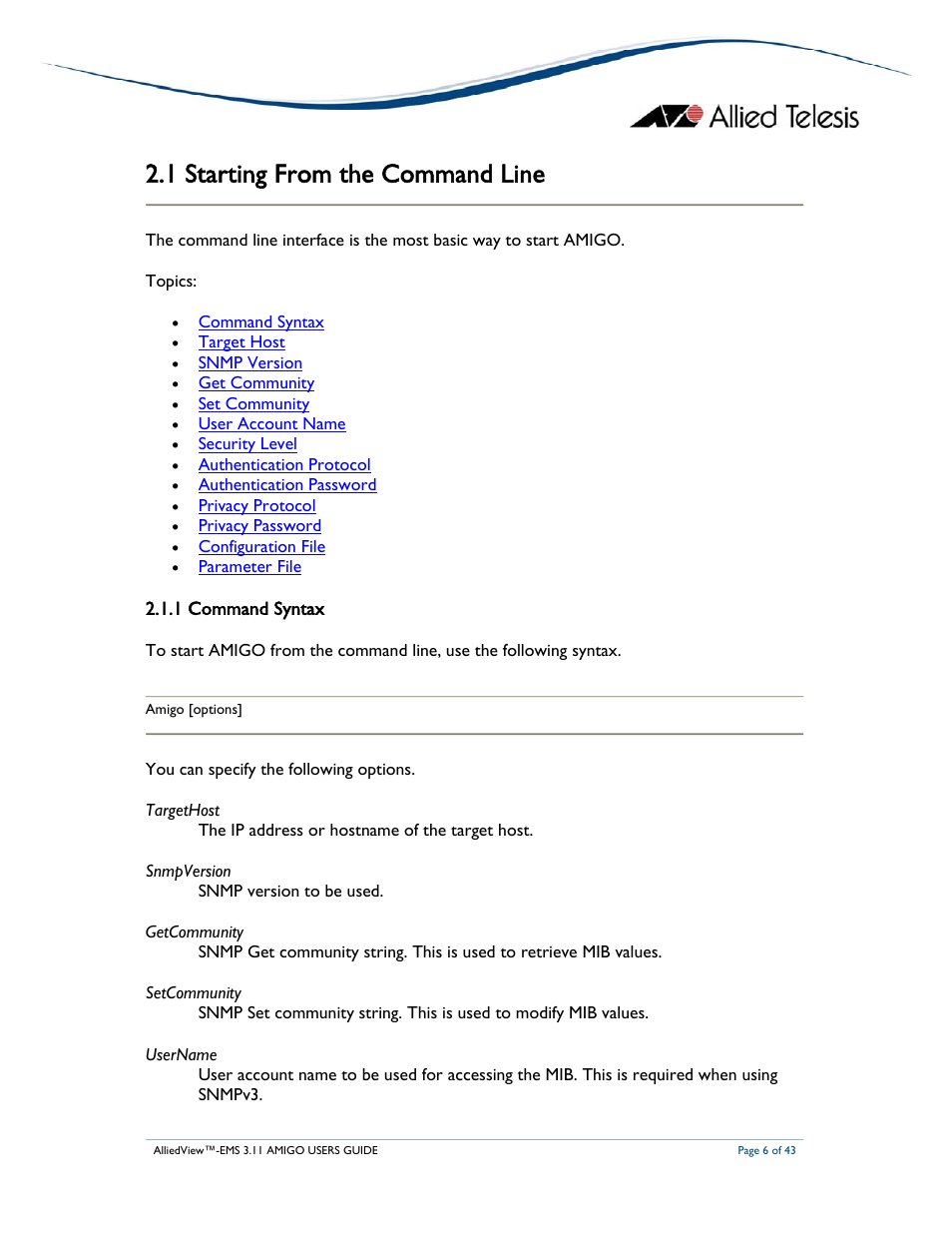 1 starting from the command line | Allied Telesis AlliedView-EMS 3.11 AMIGO User Manual | Page 6 / 43