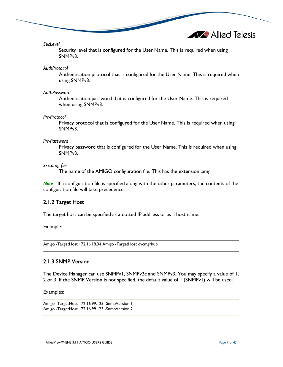 2 target host, 3 snmp version | Allied Telesis AlliedView-EMS 3.11 AMIGO User Manual | Page 7 / 43