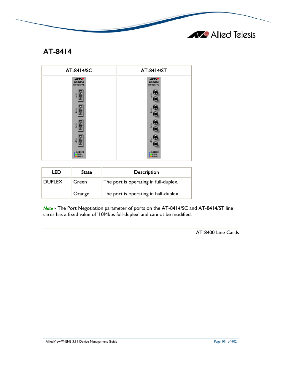 At-8414 | Allied Telesis AlliedView-EMS 3.11 DEVICE MANAGEMENT User Manual | Page 101 / 402