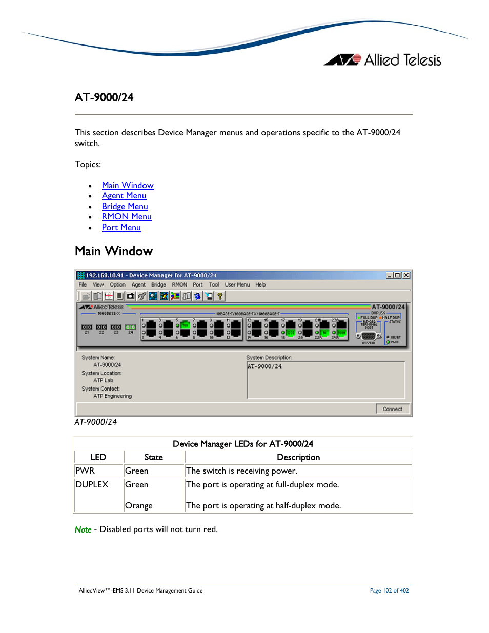 Main window | Allied Telesis AlliedView-EMS 3.11 DEVICE MANAGEMENT User Manual | Page 102 / 402