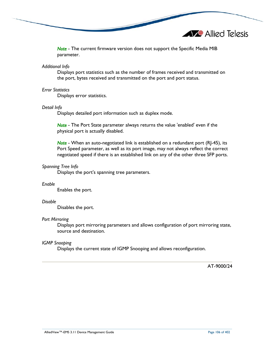 Allied Telesis AlliedView-EMS 3.11 DEVICE MANAGEMENT User Manual | Page 106 / 402