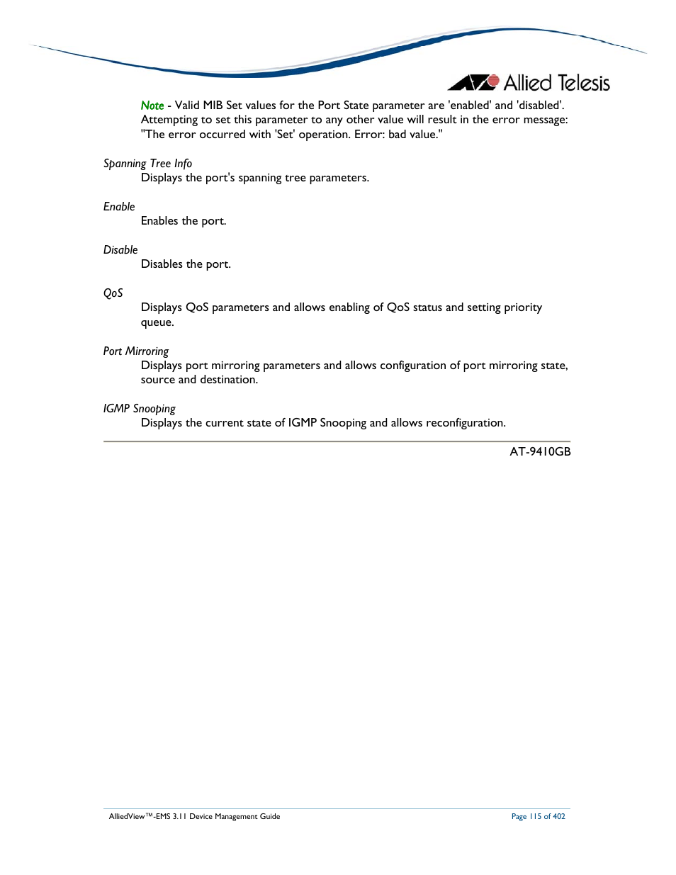 Allied Telesis AlliedView-EMS 3.11 DEVICE MANAGEMENT User Manual | Page 115 / 402