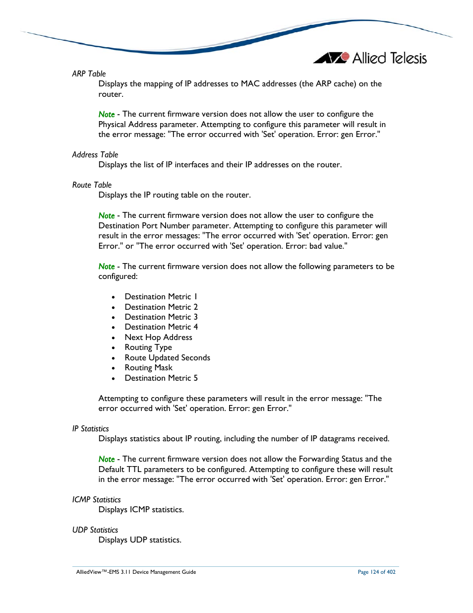 Allied Telesis AlliedView-EMS 3.11 DEVICE MANAGEMENT User Manual | Page 124 / 402