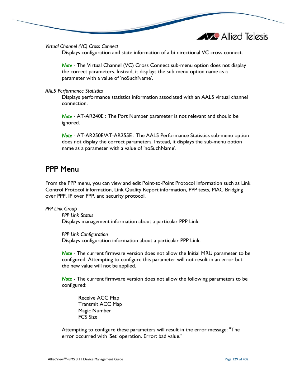 Ppp menu | Allied Telesis AlliedView-EMS 3.11 DEVICE MANAGEMENT User Manual | Page 129 / 402