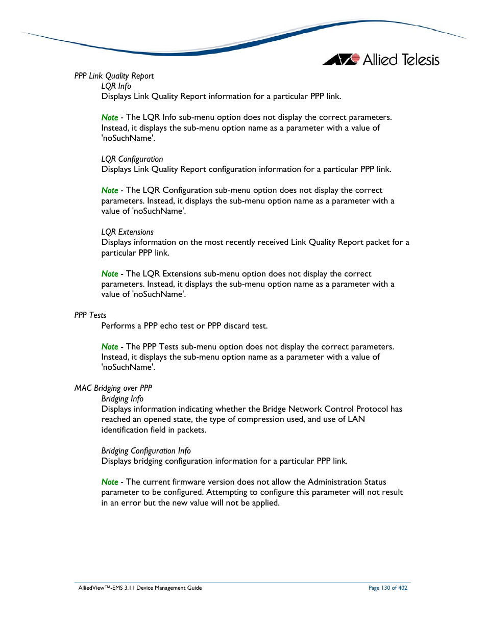Allied Telesis AlliedView-EMS 3.11 DEVICE MANAGEMENT User Manual | Page 130 / 402