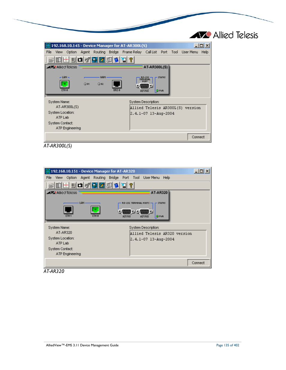Allied Telesis AlliedView-EMS 3.11 DEVICE MANAGEMENT User Manual | Page 135 / 402