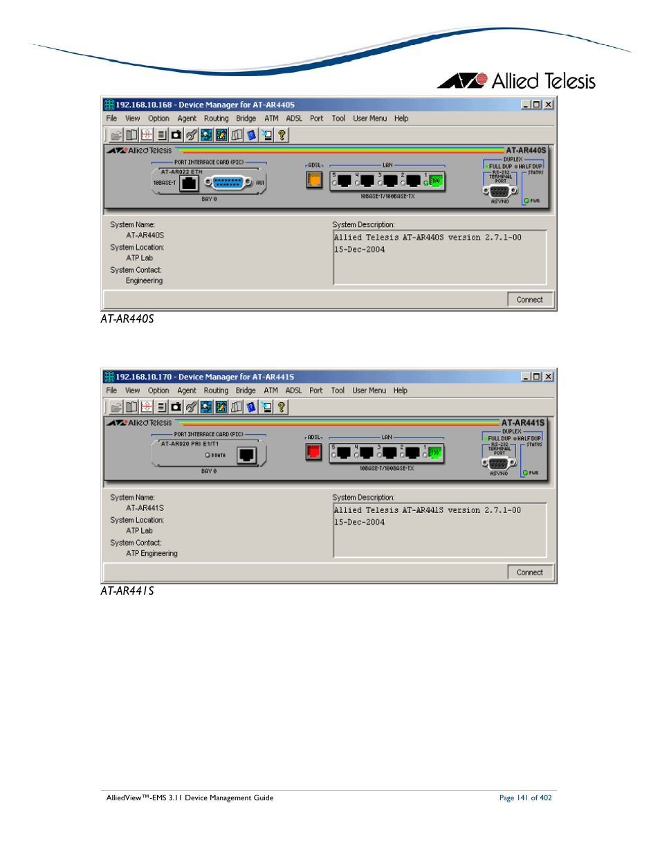 Allied Telesis AlliedView-EMS 3.11 DEVICE MANAGEMENT User Manual | Page 141 / 402