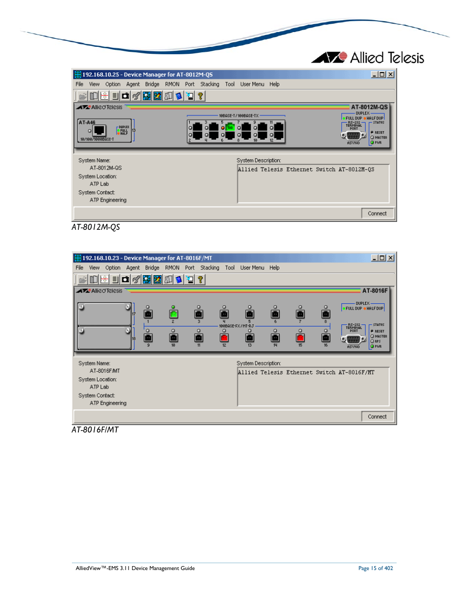 Allied Telesis AlliedView-EMS 3.11 DEVICE MANAGEMENT User Manual | Page 15 / 402