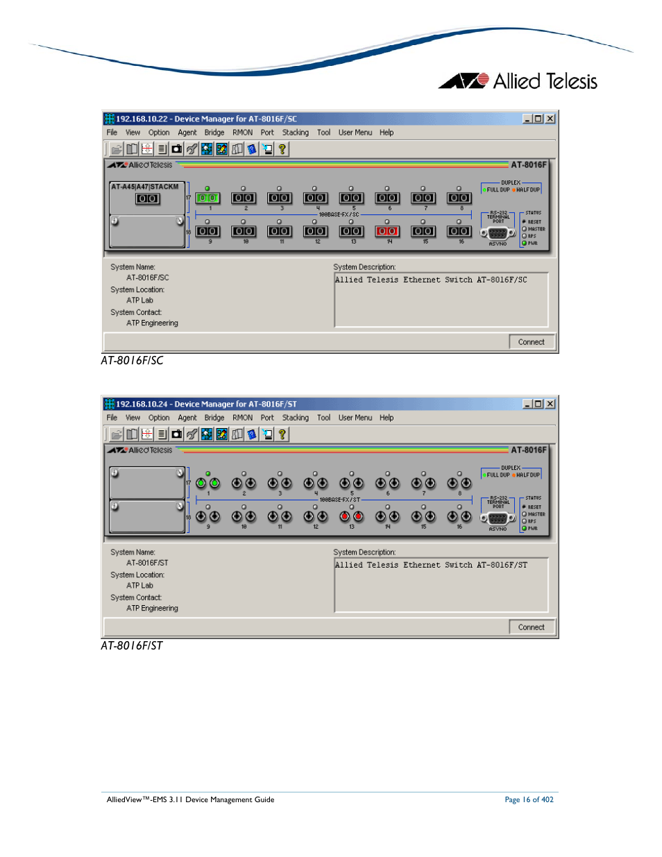 Allied Telesis AlliedView-EMS 3.11 DEVICE MANAGEMENT User Manual | Page 16 / 402