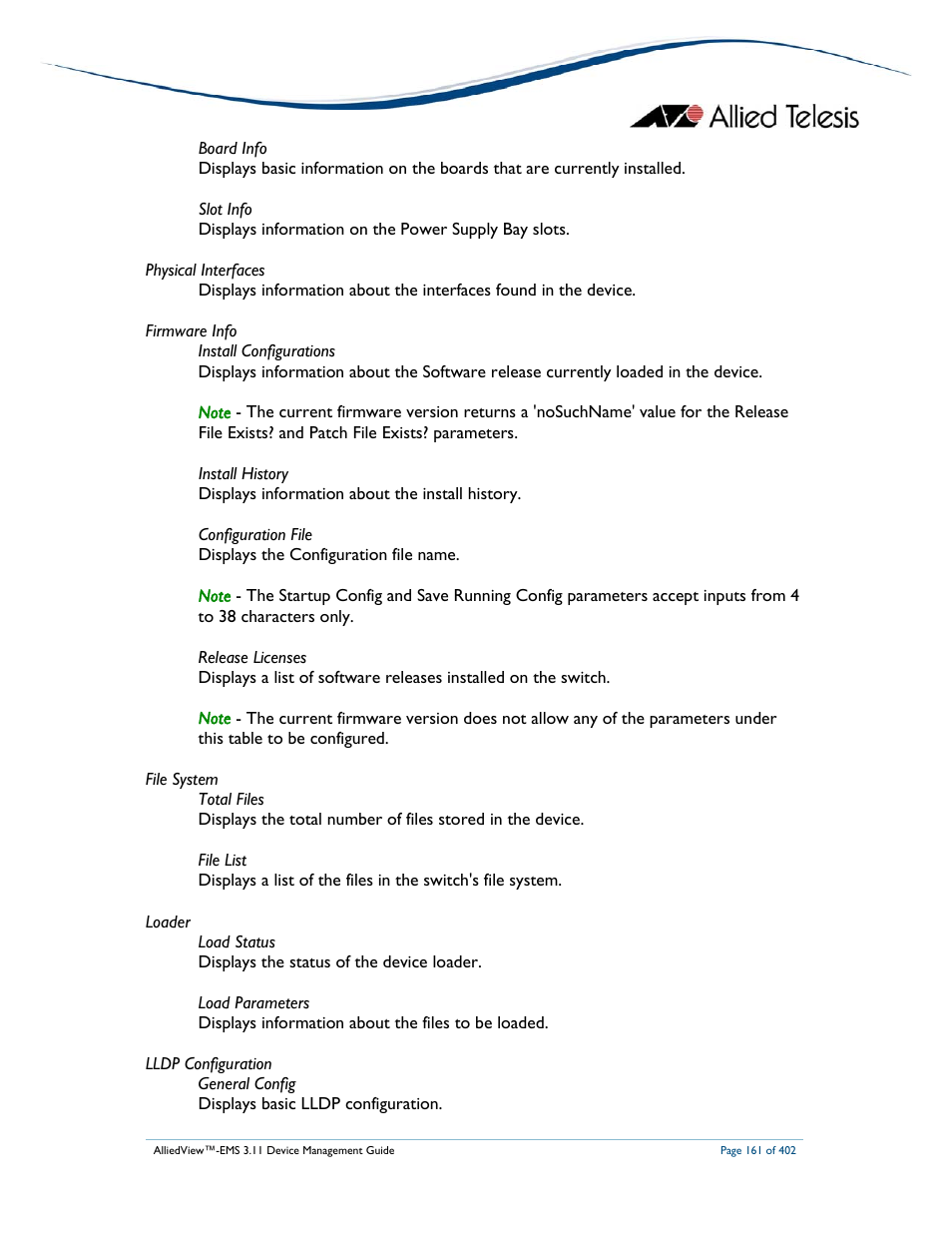 Allied Telesis AlliedView-EMS 3.11 DEVICE MANAGEMENT User Manual | Page 161 / 402