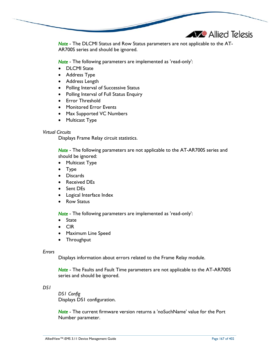 Allied Telesis AlliedView-EMS 3.11 DEVICE MANAGEMENT User Manual | Page 167 / 402