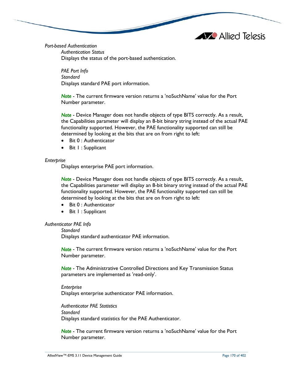 Allied Telesis AlliedView-EMS 3.11 DEVICE MANAGEMENT User Manual | Page 170 / 402