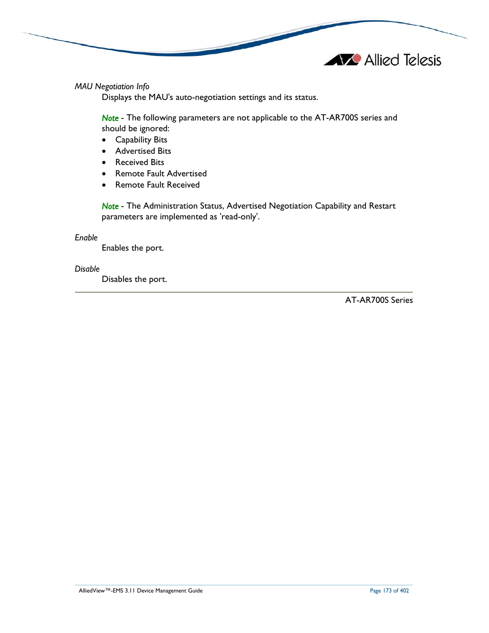 Allied Telesis AlliedView-EMS 3.11 DEVICE MANAGEMENT User Manual | Page 173 / 402