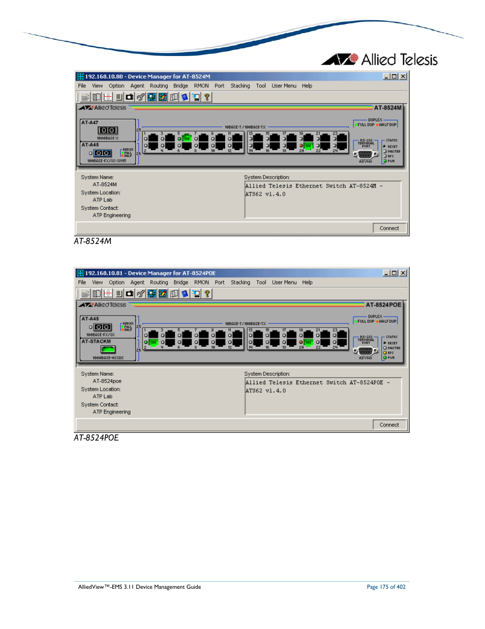 Allied Telesis AlliedView-EMS 3.11 DEVICE MANAGEMENT User Manual | Page 175 / 402