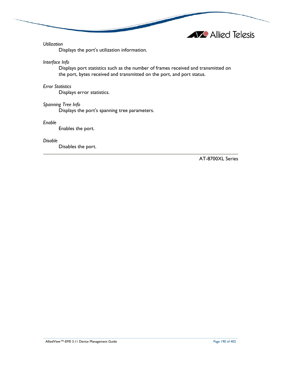 Allied Telesis AlliedView-EMS 3.11 DEVICE MANAGEMENT User Manual | Page 190 / 402