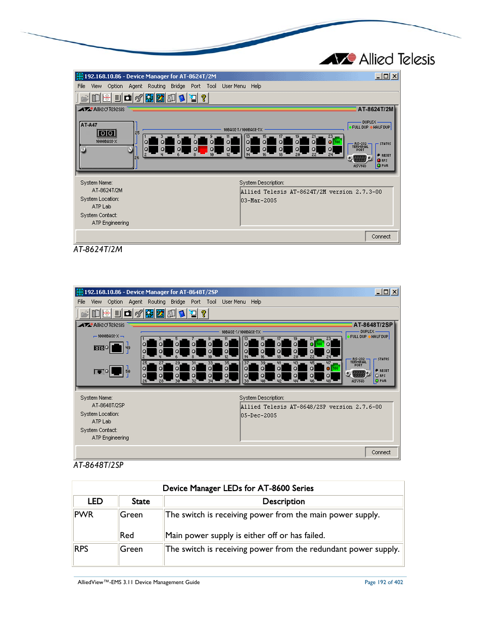 Allied Telesis AlliedView-EMS 3.11 DEVICE MANAGEMENT User Manual | Page 192 / 402
