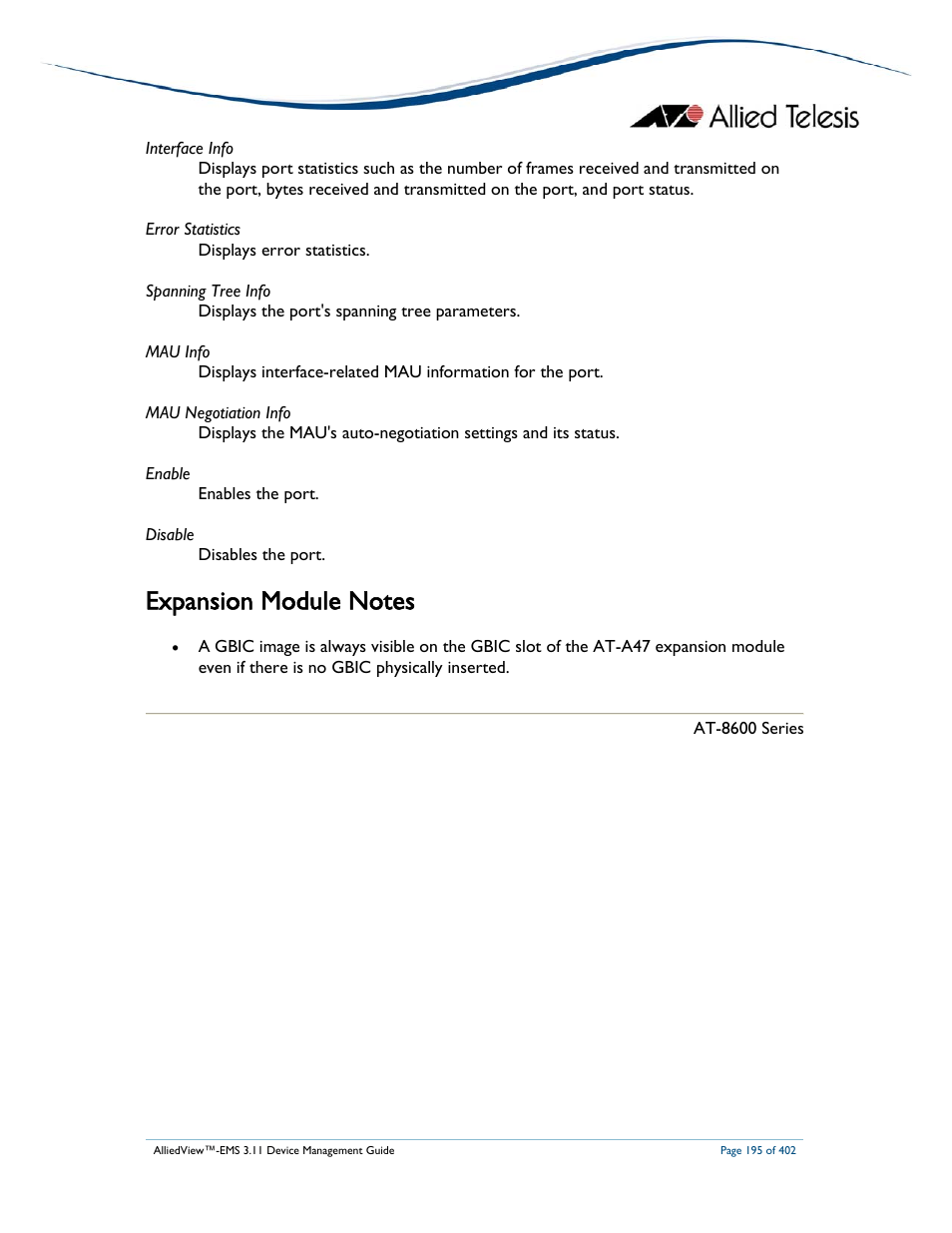 Allied Telesis AlliedView-EMS 3.11 DEVICE MANAGEMENT User Manual | Page 195 / 402