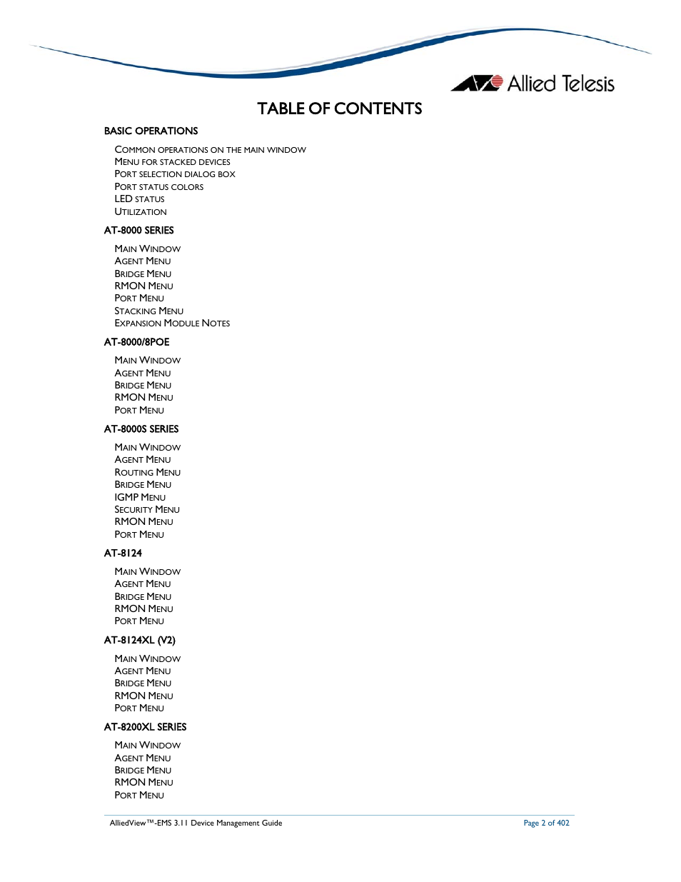Allied Telesis AlliedView-EMS 3.11 DEVICE MANAGEMENT User Manual | Page 2 / 402