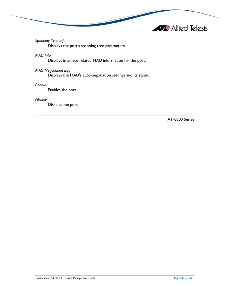 Allied Telesis AlliedView-EMS 3.11 DEVICE MANAGEMENT User Manual | Page 200 / 402