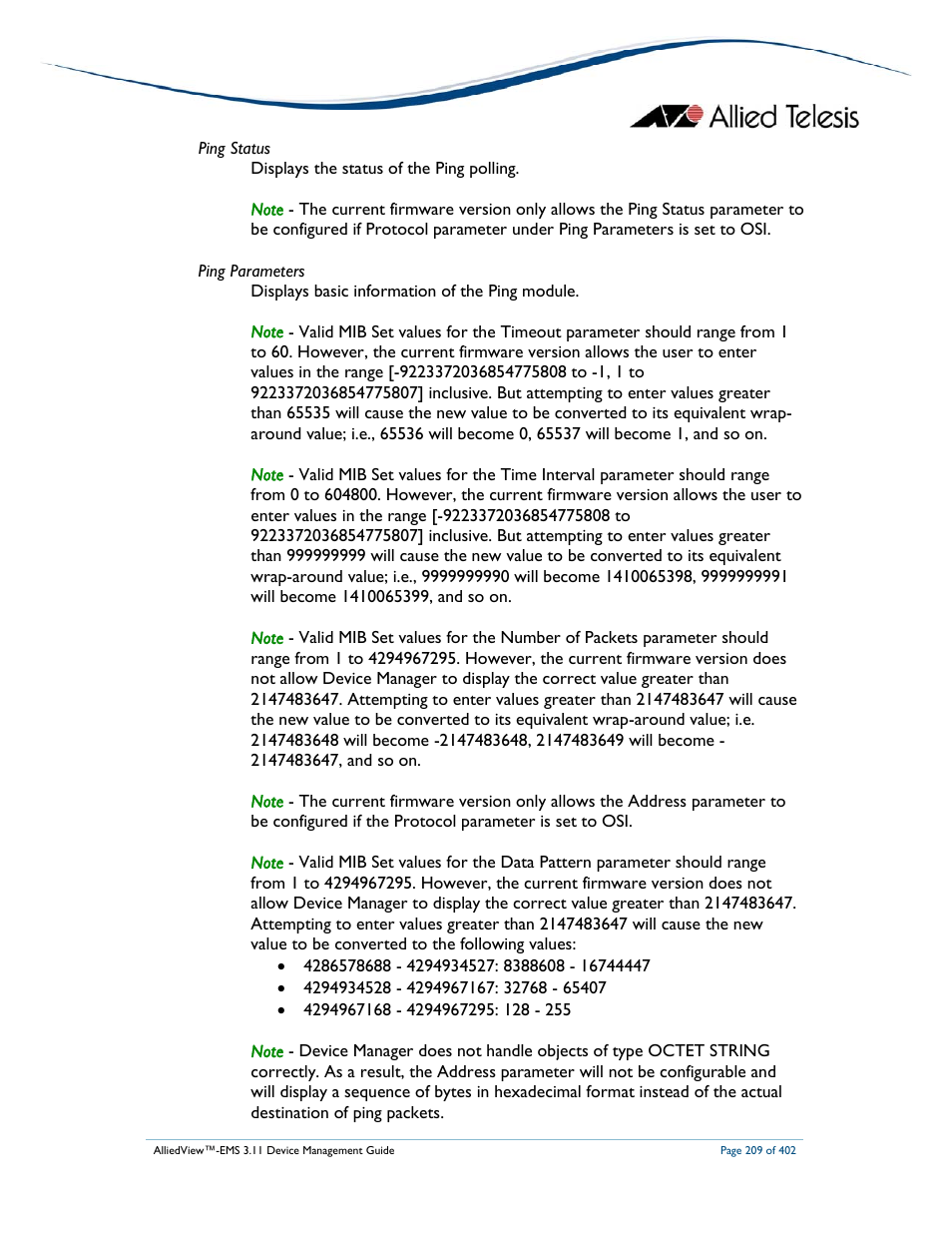 Allied Telesis AlliedView-EMS 3.11 DEVICE MANAGEMENT User Manual | Page 209 / 402