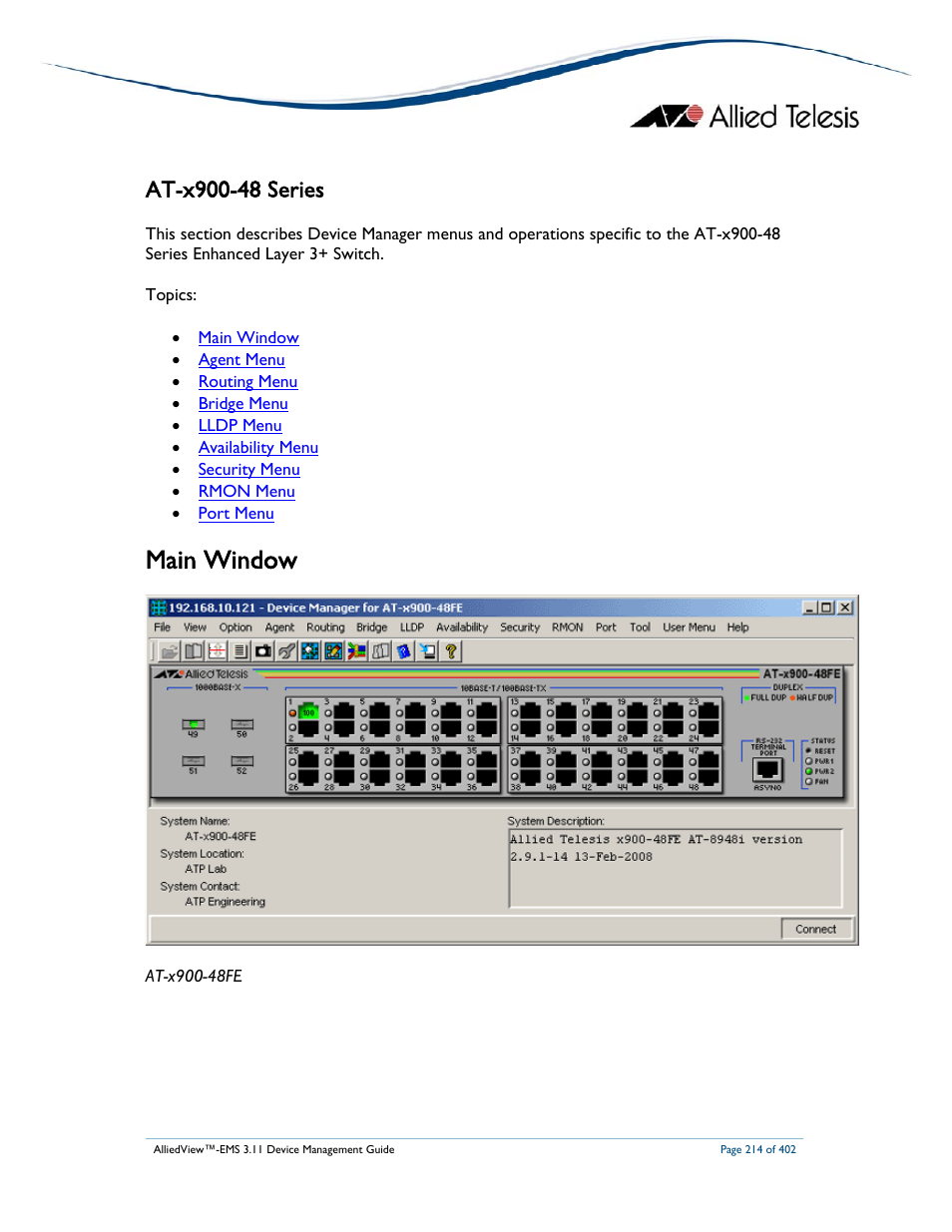 Main window | Allied Telesis AlliedView-EMS 3.11 DEVICE MANAGEMENT User Manual | Page 214 / 402
