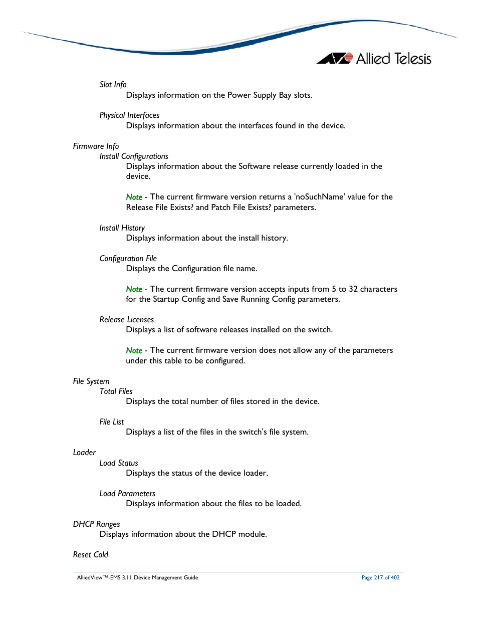 Allied Telesis AlliedView-EMS 3.11 DEVICE MANAGEMENT User Manual | Page 217 / 402