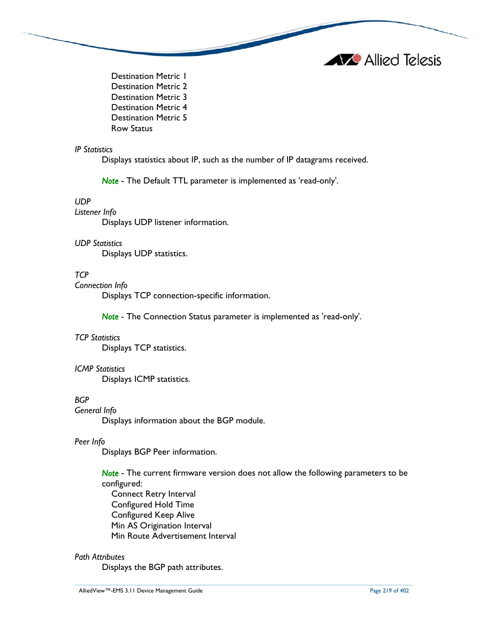 Allied Telesis AlliedView-EMS 3.11 DEVICE MANAGEMENT User Manual | Page 219 / 402