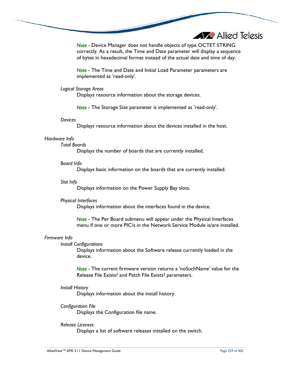 Allied Telesis AlliedView-EMS 3.11 DEVICE MANAGEMENT User Manual | Page 229 / 402