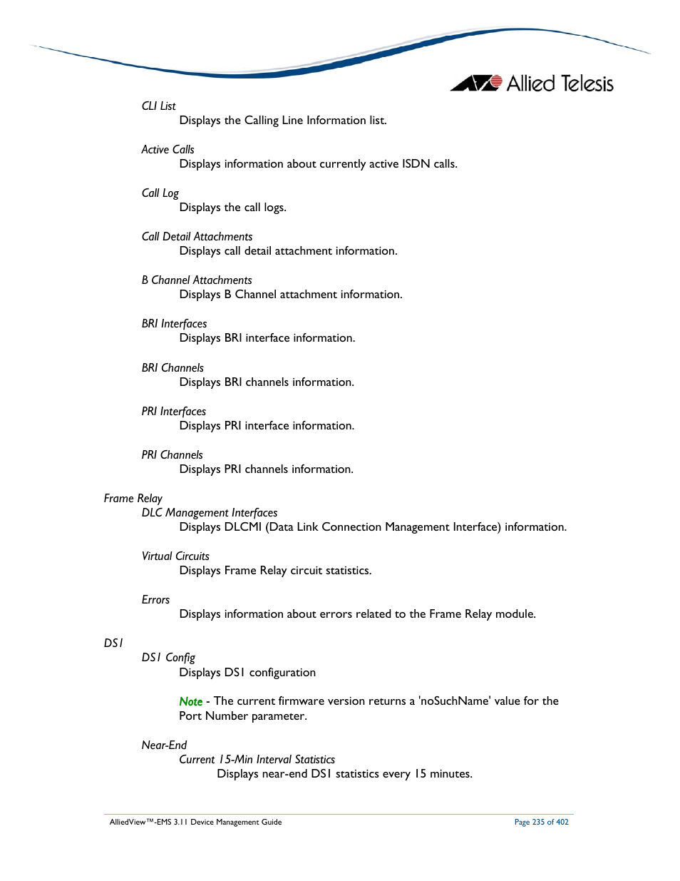 Allied Telesis AlliedView-EMS 3.11 DEVICE MANAGEMENT User Manual | Page 235 / 402