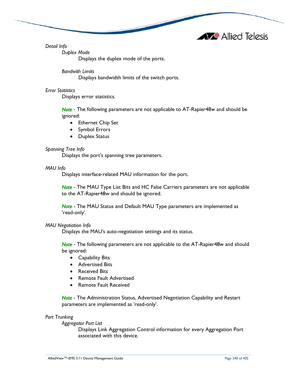 Allied Telesis AlliedView-EMS 3.11 DEVICE MANAGEMENT User Manual | Page 240 / 402