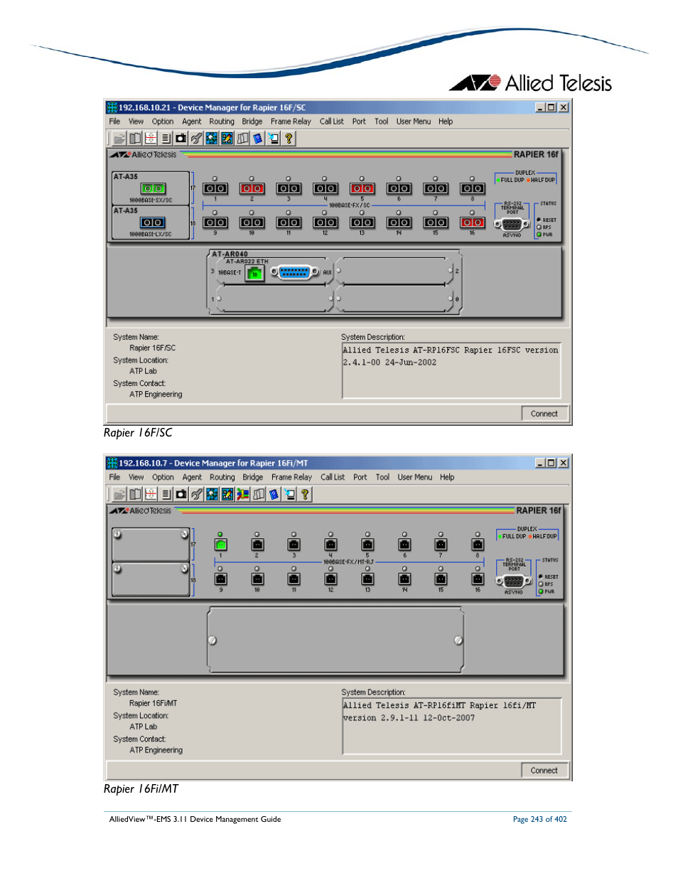 Allied Telesis AlliedView-EMS 3.11 DEVICE MANAGEMENT User Manual | Page 243 / 402