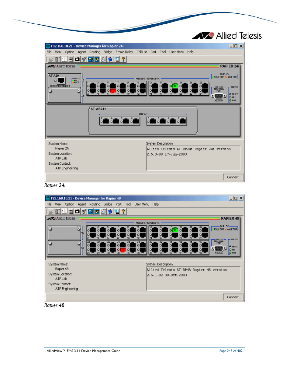 Allied Telesis AlliedView-EMS 3.11 DEVICE MANAGEMENT User Manual | Page 245 / 402