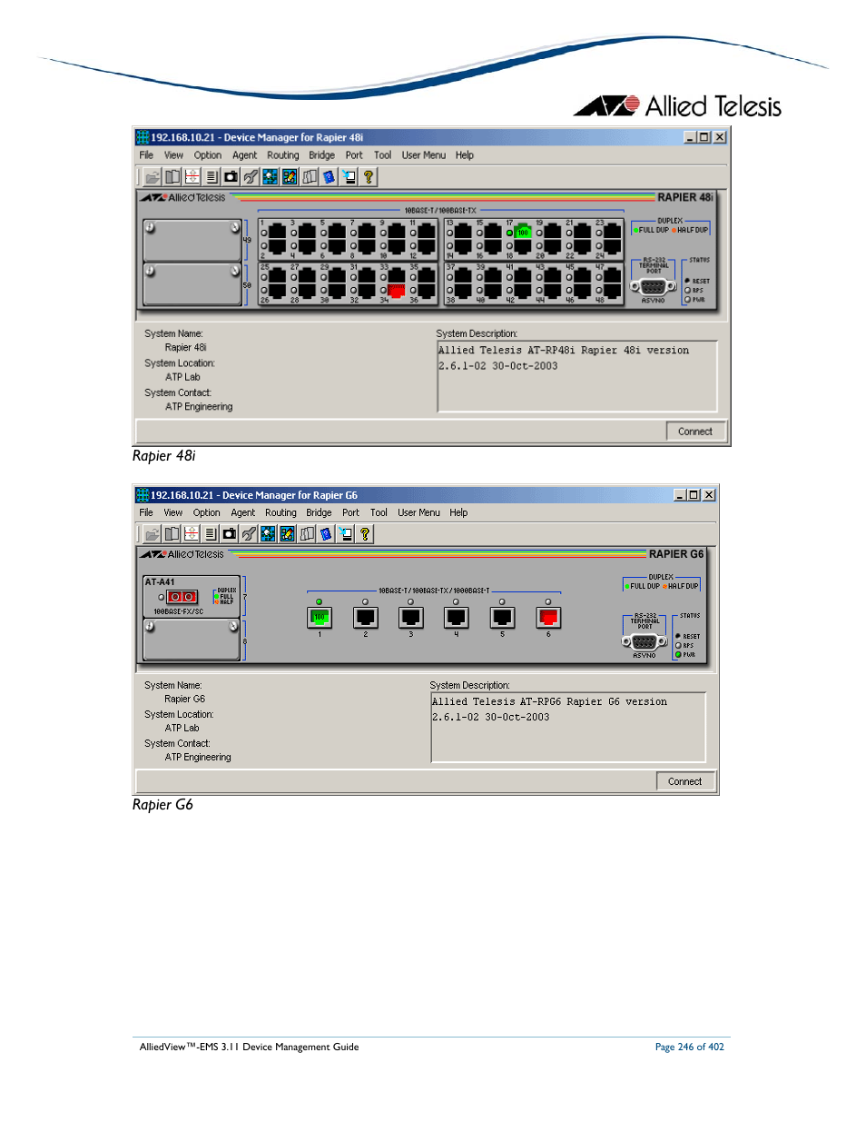 Allied Telesis AlliedView-EMS 3.11 DEVICE MANAGEMENT User Manual | Page 246 / 402