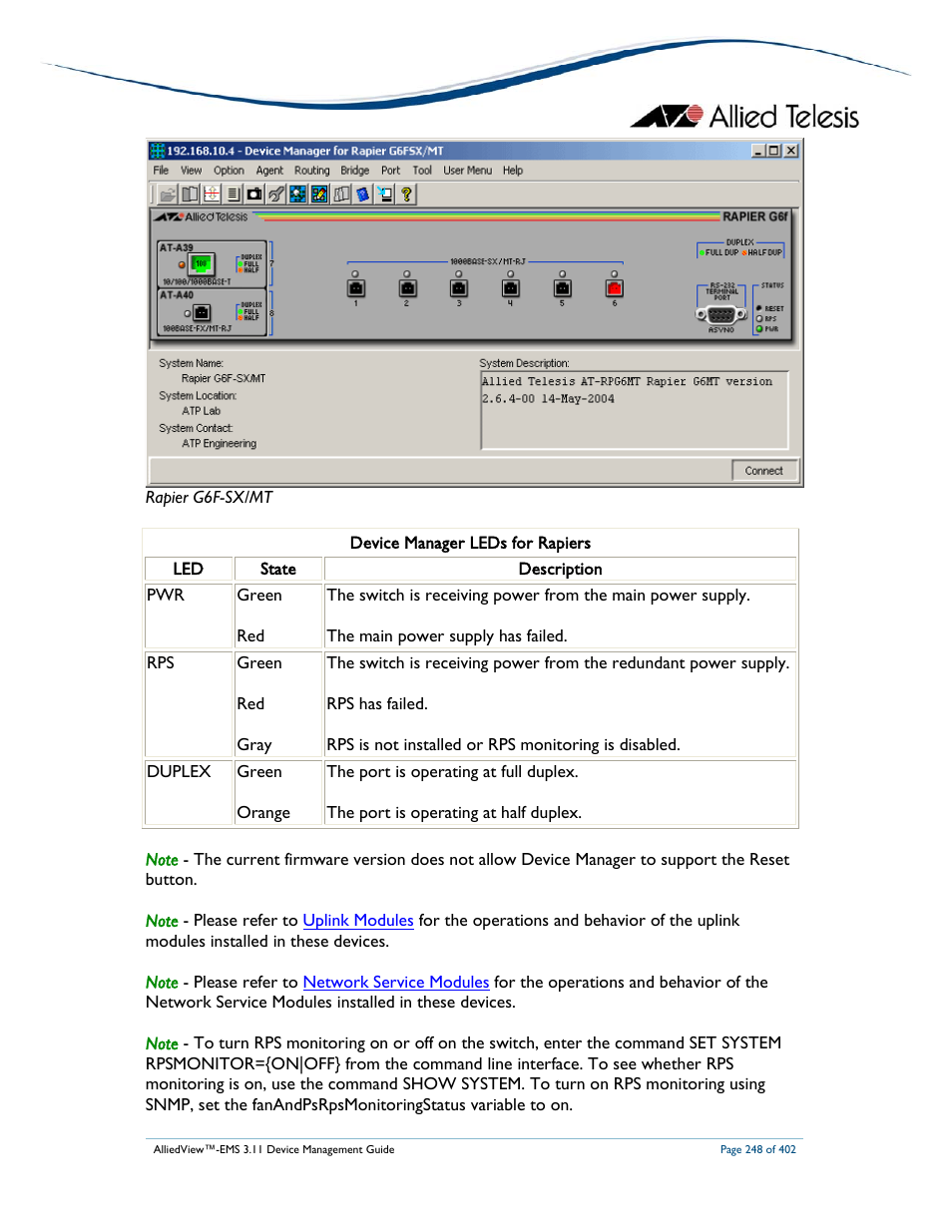 Allied Telesis AlliedView-EMS 3.11 DEVICE MANAGEMENT User Manual | Page 248 / 402