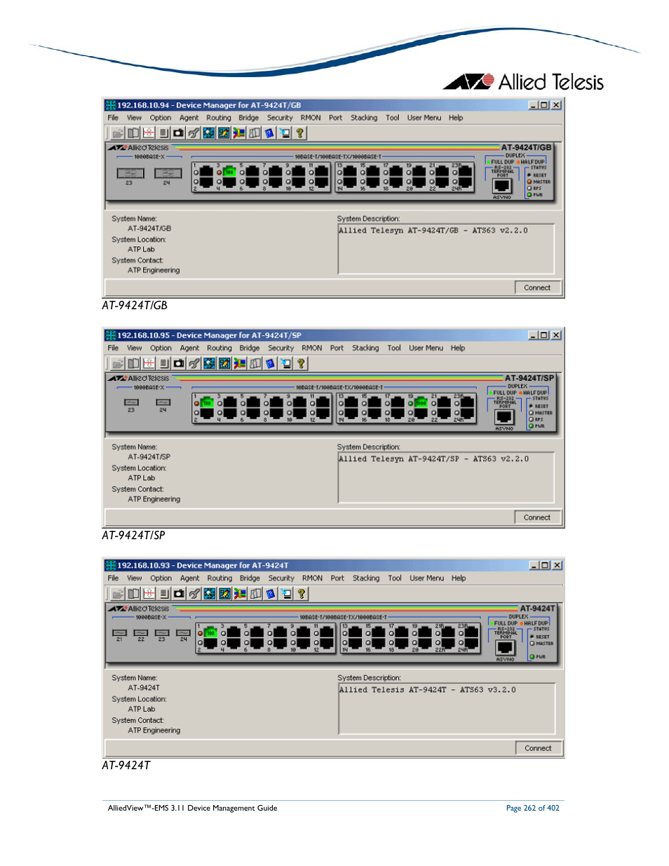 Allied Telesis AlliedView-EMS 3.11 DEVICE MANAGEMENT User Manual | Page 262 / 402