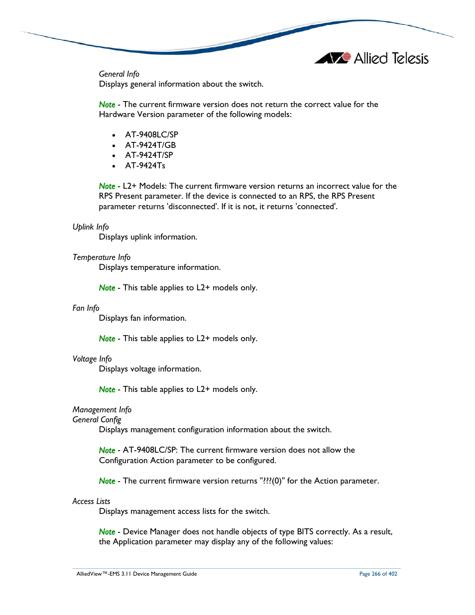 Allied Telesis AlliedView-EMS 3.11 DEVICE MANAGEMENT User Manual | Page 266 / 402