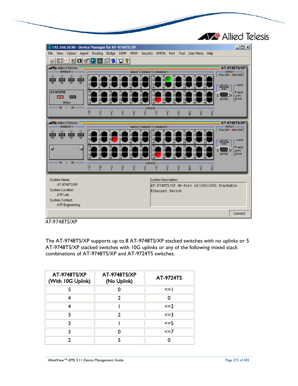 Allied Telesis AlliedView-EMS 3.11 DEVICE MANAGEMENT User Manual | Page 275 / 402