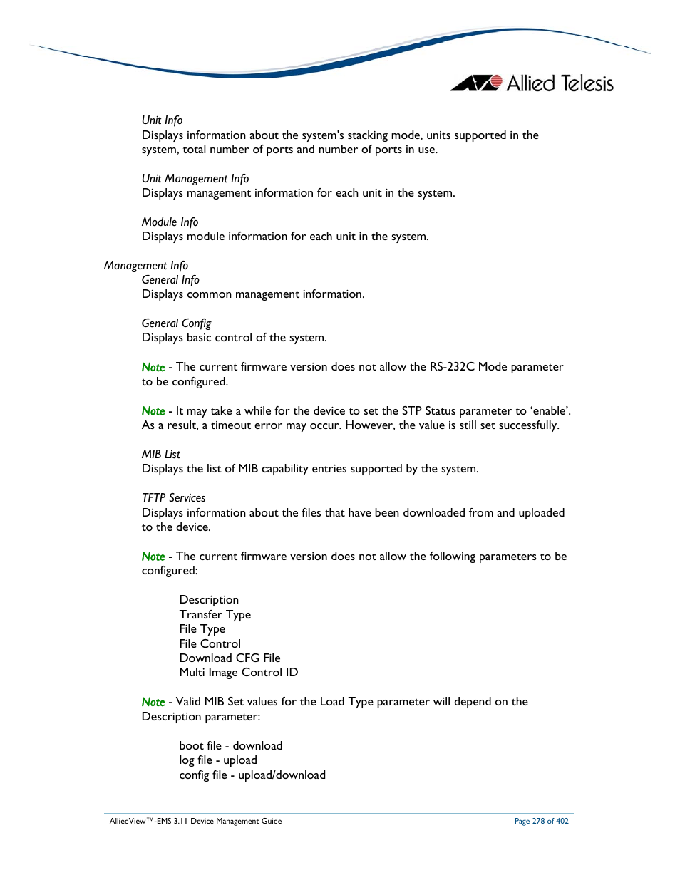 Allied Telesis AlliedView-EMS 3.11 DEVICE MANAGEMENT User Manual | Page 278 / 402