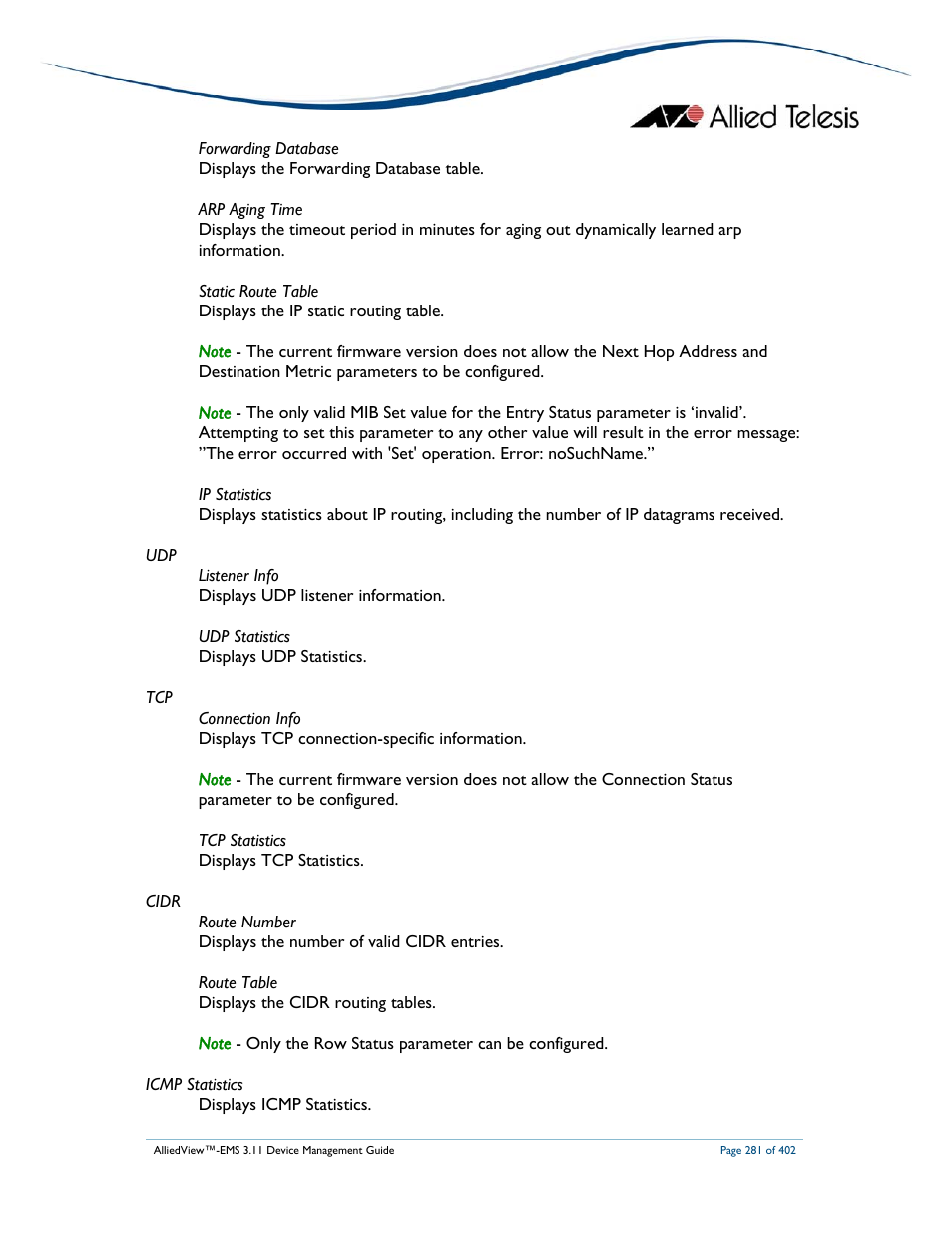 Allied Telesis AlliedView-EMS 3.11 DEVICE MANAGEMENT User Manual | Page 281 / 402