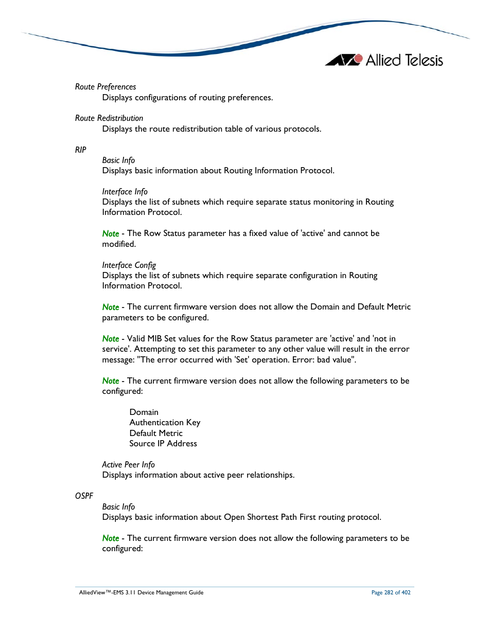 Allied Telesis AlliedView-EMS 3.11 DEVICE MANAGEMENT User Manual | Page 282 / 402