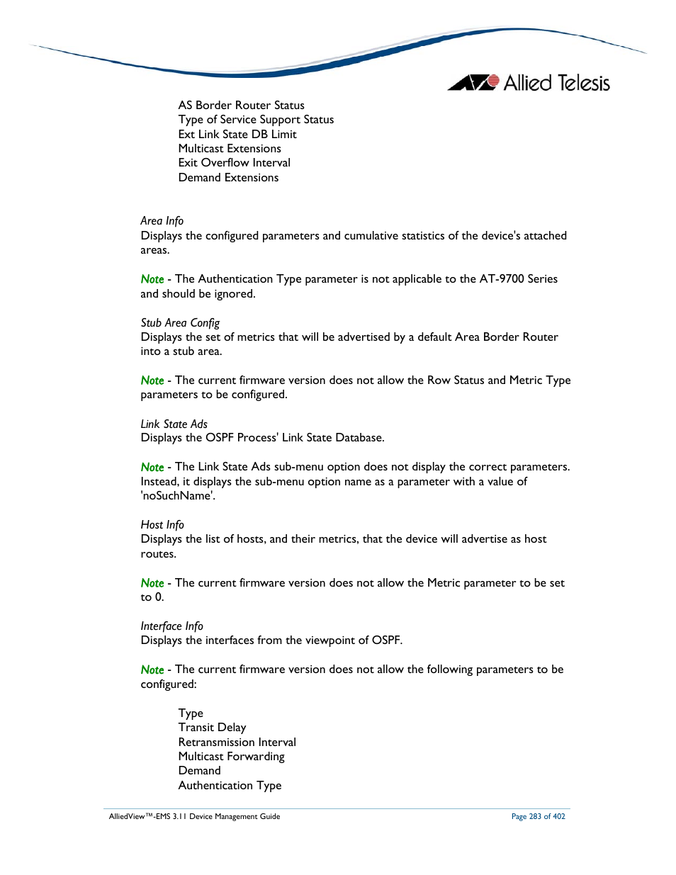 Allied Telesis AlliedView-EMS 3.11 DEVICE MANAGEMENT User Manual | Page 283 / 402